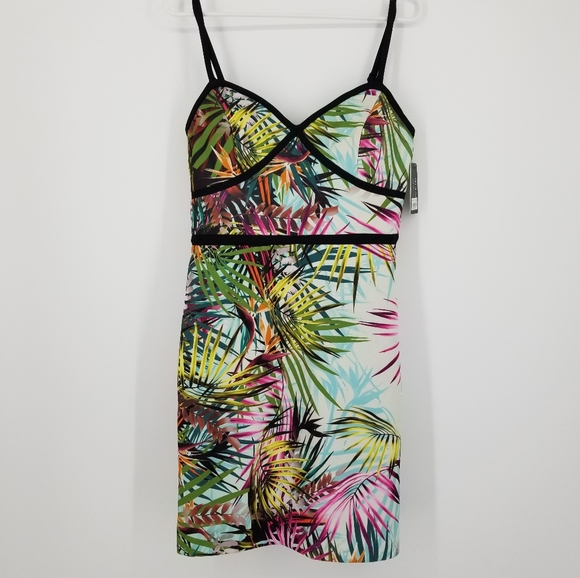 GUESS Printed Bodycon Sleeveless Dress Ivory Green Blue Women's 10 - Picture 2 of 9